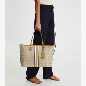 Authentic Tory Burch Coated Canvass T Monogram Tote Bag